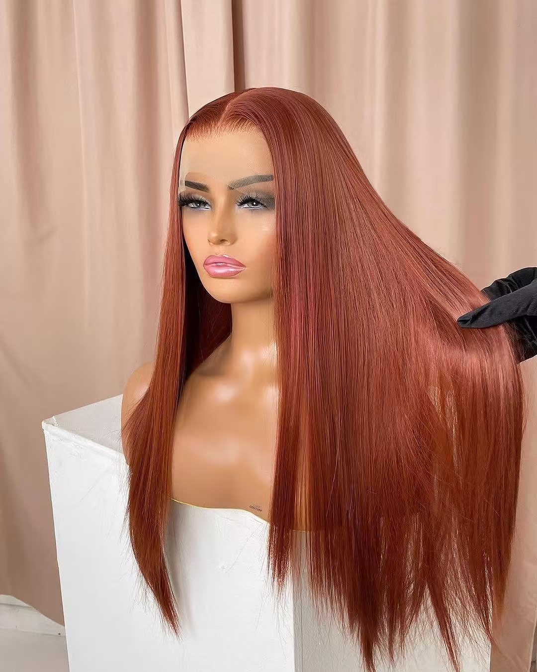 NIiki Hair Middle Parting Rose Pink Silk Straight Lace Wigs (50016)