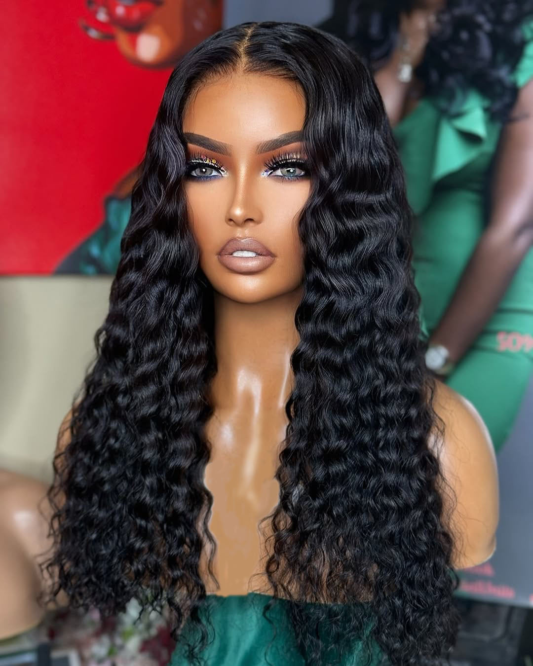 Niki Hair Glueless Middle Part Deep Curl Pre Plucked Lace Frontal Wigs(ID:10028)