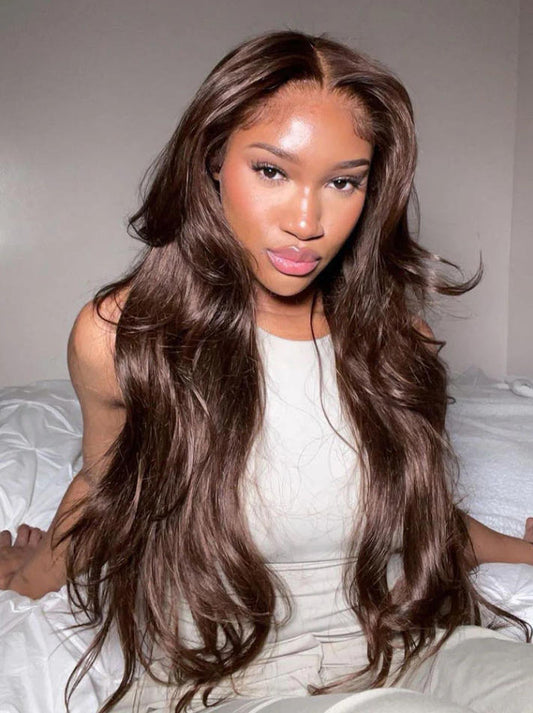 Dark Brown Wigs Body Wave Human Hair Lace Frontal Wigs(ID:10029)