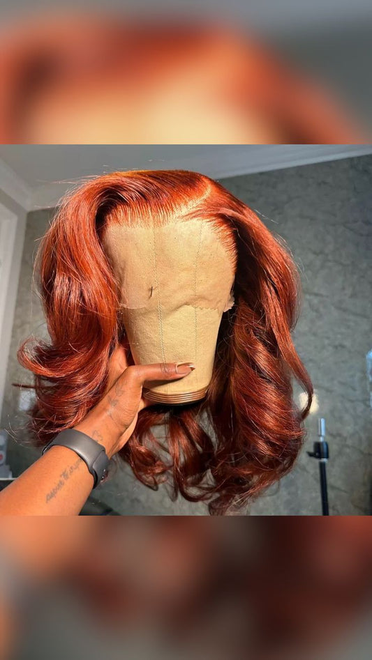 Ginger Color Wavy Human Hair Lace Frontal Wigs(ID:10031)