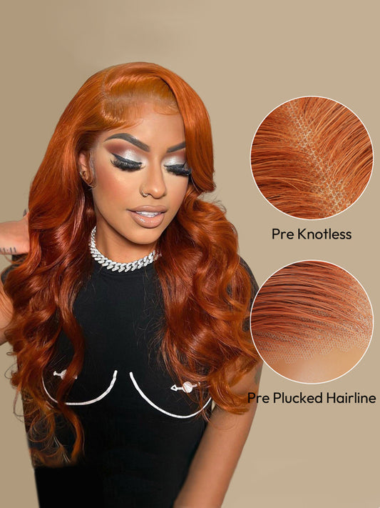 NIiki Hair Middle Parting Burnt Orange Color Lace Wigs (50015)