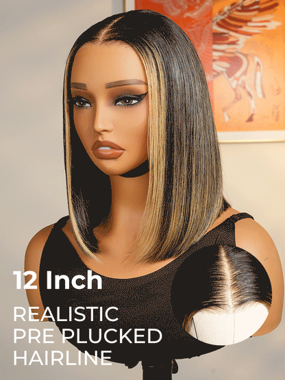 Niki Hair Salon-Grade Foil Highlight Short Bob HD Lace Wigs（ID：40012）