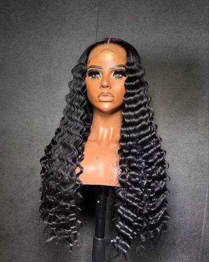 Niki Hair Glueless Deep Wave Middle Part Pre Plucked Lace  Frontal Wigs(ID:10033）