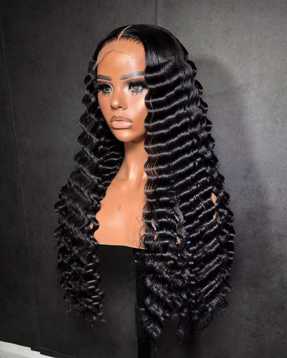 Niki Hair Glueless Deep Wave Middle Part Pre Plucked Lace  Frontal Wigs(ID:10033）