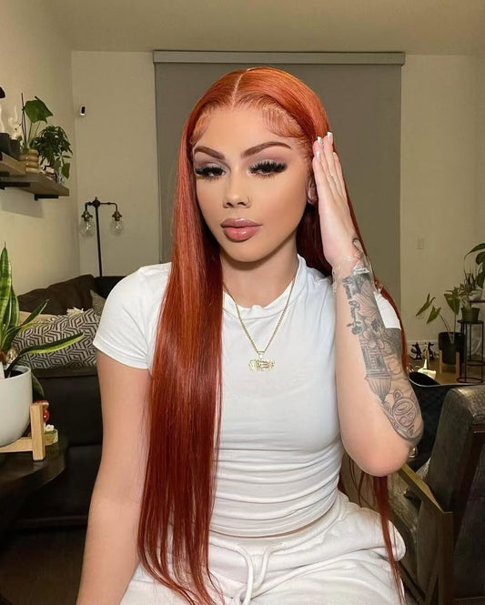 NIiki Hair Middle Parting Rose Pink Silk Straight Lace Wigs (50016）