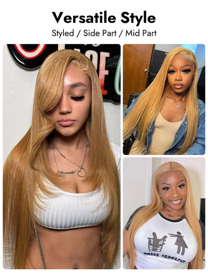 NIiki Hair Free Parting Honey Blonde Silk Straight Lace Wigs (50012）