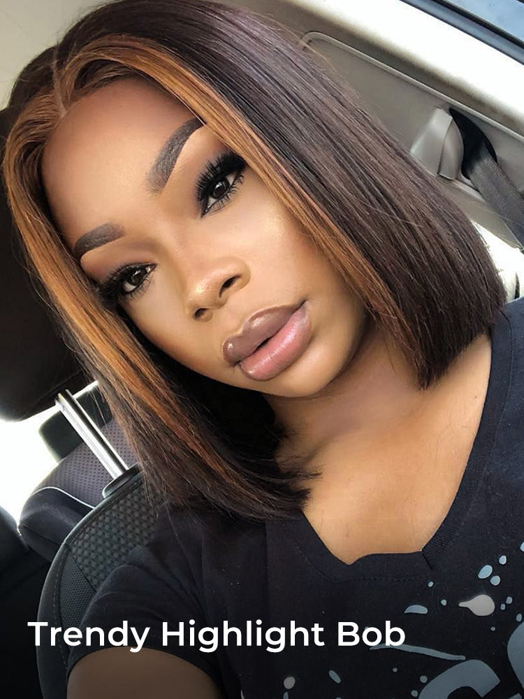 Niki Hair Middle Parting Glueless HD Lace Wigs With Highlights Streaks（ID：40013）