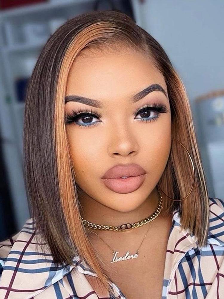 Niki Hair Middle Parting Glueless HD Lace Wigs With Highlights Streaks（ID：40013）