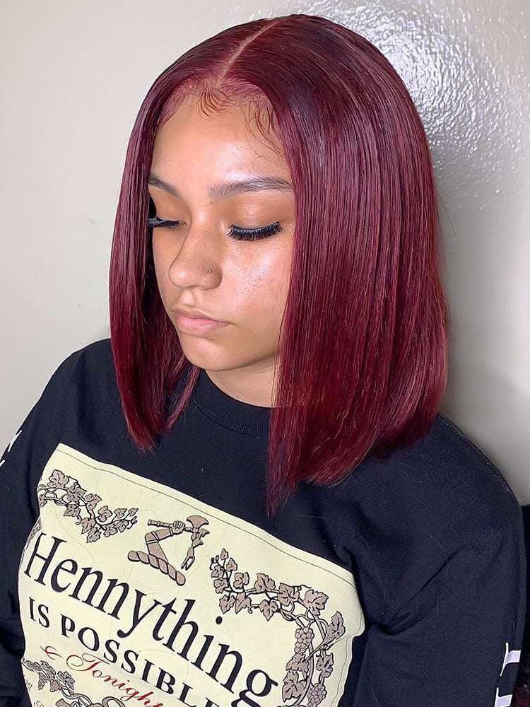 Niki Hair Free Style Burgundy Color Transparent Lace Wigs（ID：40014）