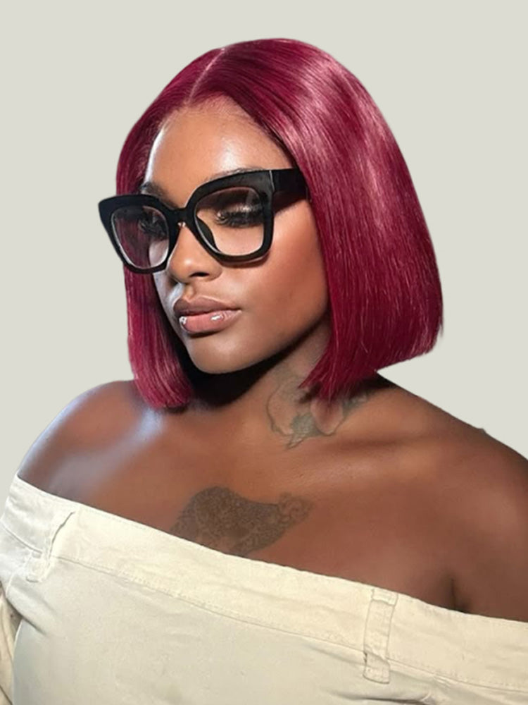 Niki Hair Free Style Burgundy Color Transparent Lace Wigs（ID：40014）