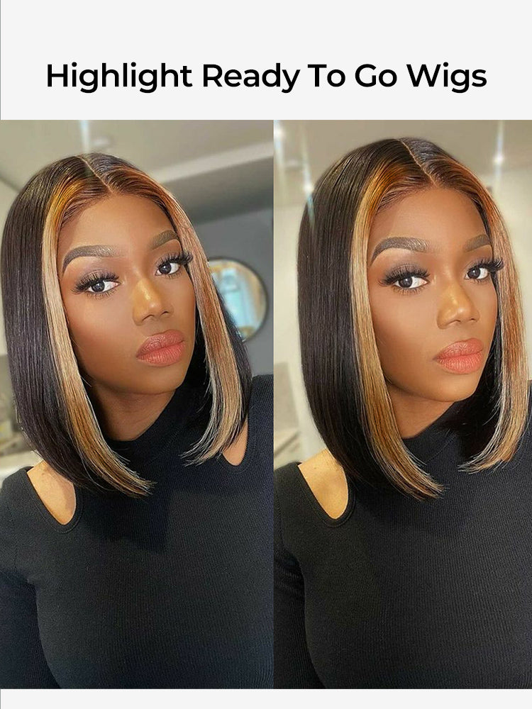 Niki Hair Middle Parting Glueless HD Lace Wigs With Highlights Streaks（ID：40013）
