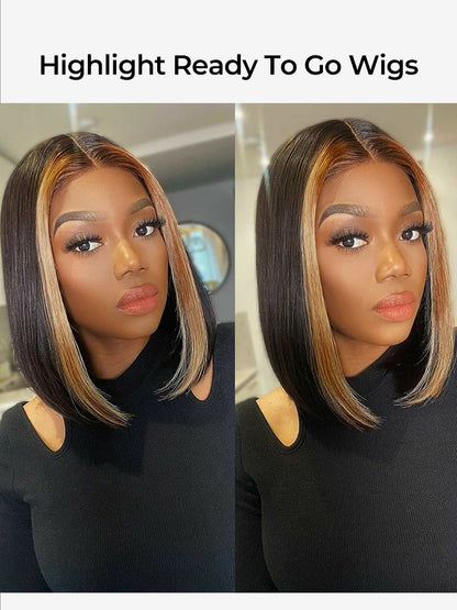 Niki Hair Middle Parting Glueless HD Lace Wigs With Highlights Streaks（ID：40013）