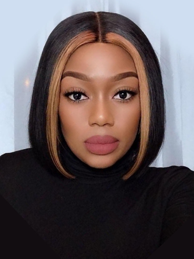 Niki Hair Middle Parting Glueless HD Lace Wigs With Highlights Streaks（ID：40013）