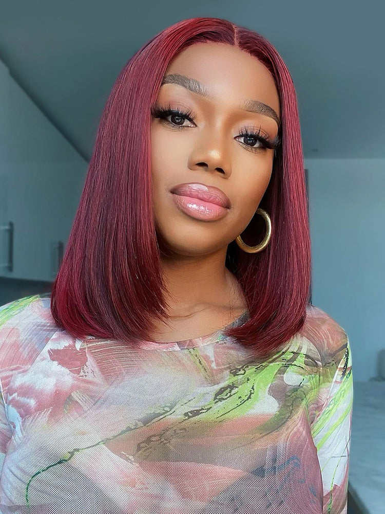 Niki Hair Free Style Burgundy Color Transparent Lace Wigs（ID：40014）