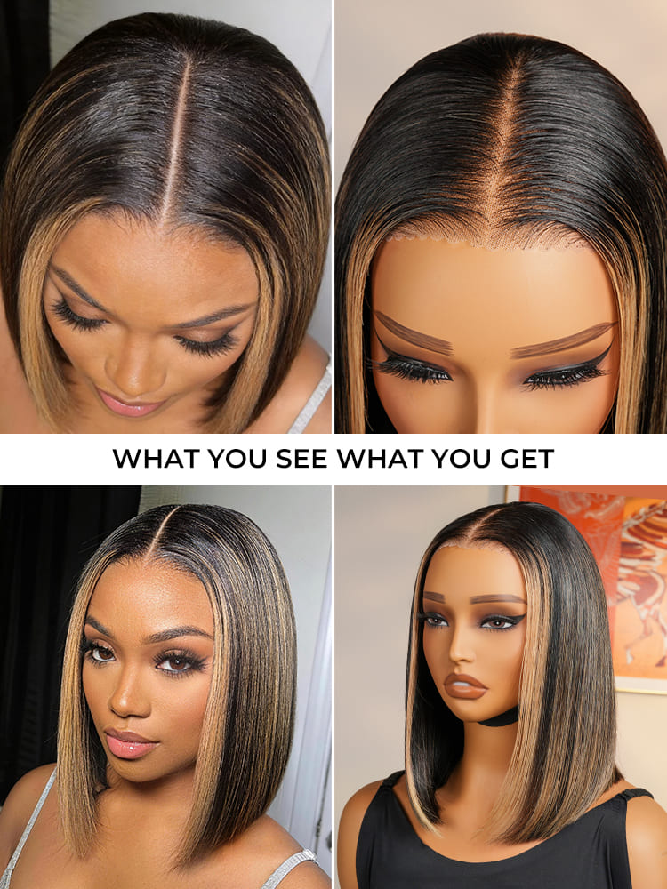 Niki Hair Salon-Grade Foil Highlight Short Bob HD Lace Wigs（ID：40012）