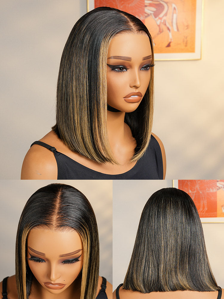 Niki Hair Salon-Grade Foil Highlight Short Bob HD Lace Wigs（ID：40012）