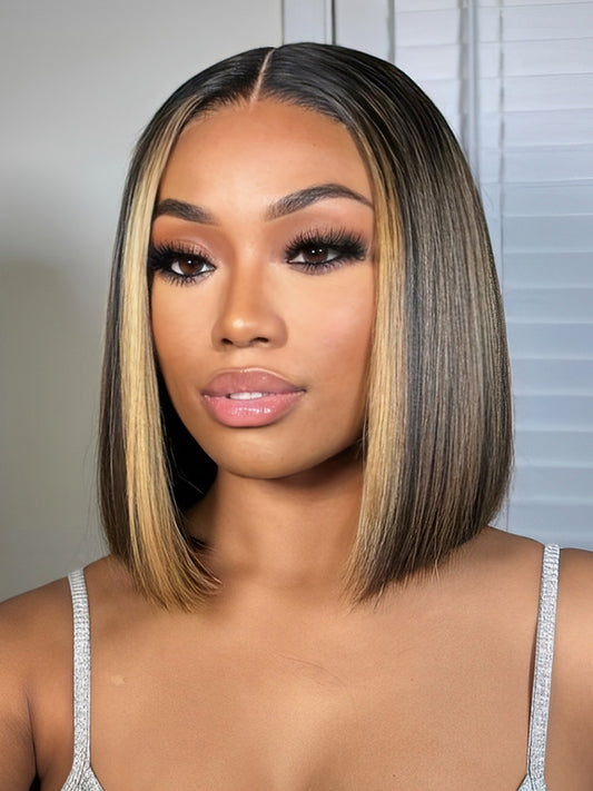 Niki Hair Salon-Grade Foil Highlight Short Bob HD Lace Wigs（ID：40012）