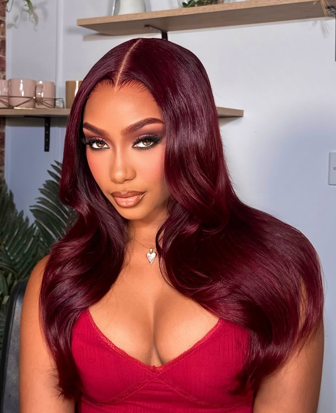 Niki Hair Glueless Middle Part 99j# Pre Plucked Lace  Frontal Wigs(ID:10032)