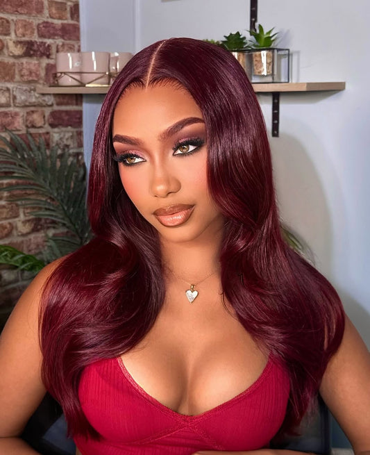 Niki Hair Glueless Middle Part 99j# Pre Plucked Lace  Frontal Wigs(ID:10032)