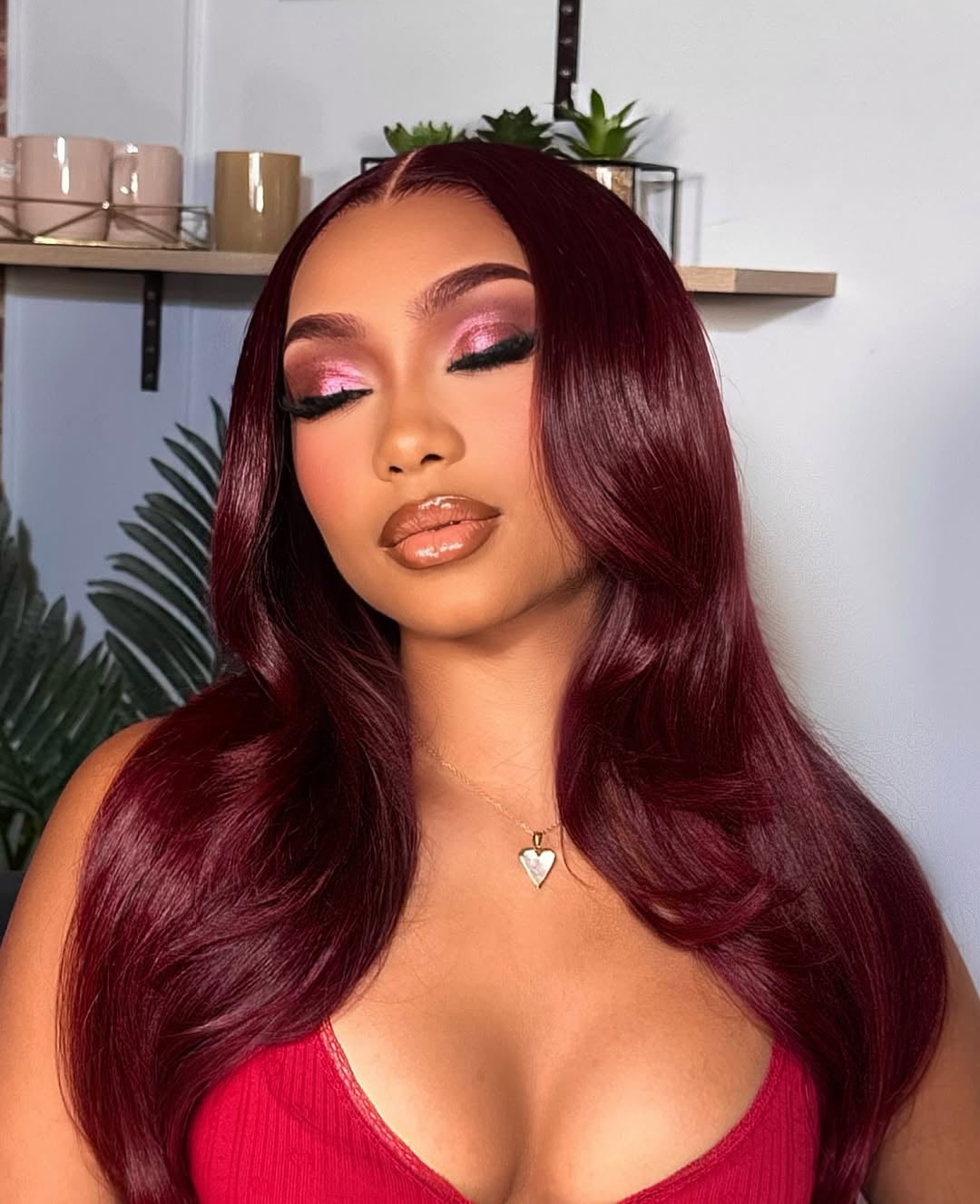 Niki Hair Glueless Middle Part 99j# Pre Plucked Lace  Frontal Wigs(ID:10032)