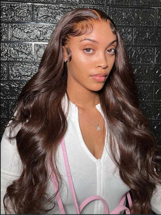 Dark Brown Wigs Body Wave Human Hair Lace Frontal Wigs(ID:10029)