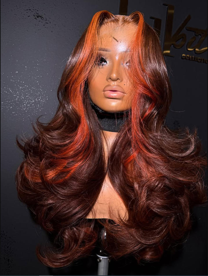 Niki Hair Hightlight Wig With Ombre Brown And Orange Body Wave Lace Wigs(ID:10012）