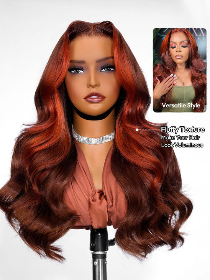 Niki Hair Hightlight Wig With Ombre Brown And Orange Body Wave Lace Wigs(ID:10012）