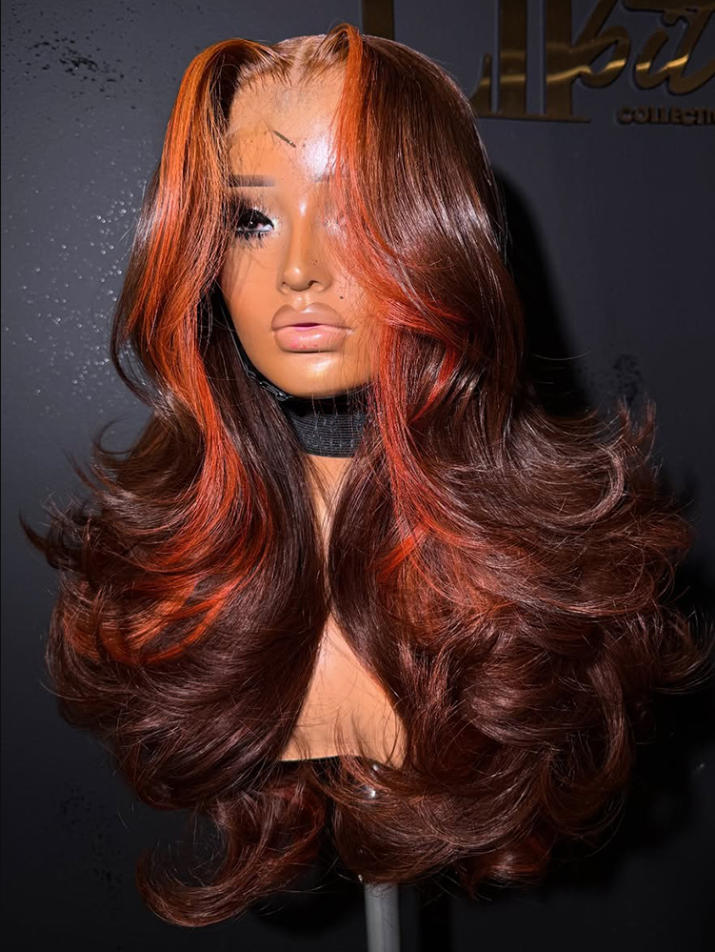 Niki Hair Hightlight Wig With Ombre Brown And Orange Body Wave Lace Wigs(ID:10012）