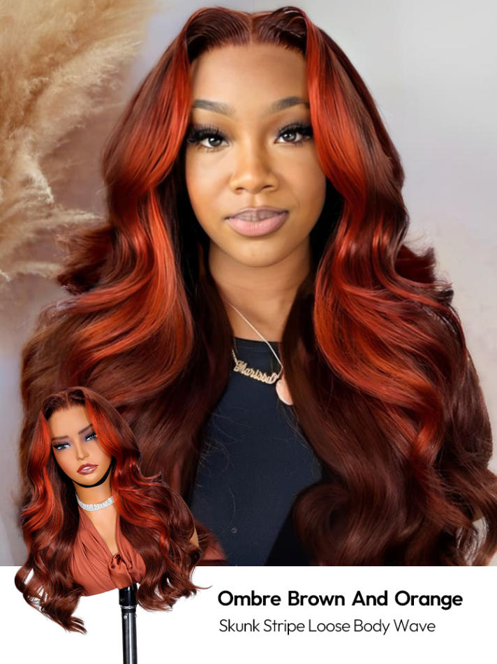 Niki Hair Hightlight Wig With Ombre Brown And Orange Body Wave Lace Wigs(ID:10012）