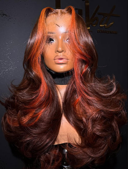 Niki Hair Hightlight Wig With Ombre Brown And Orange Body Wave Lace Wigs(ID:10012）