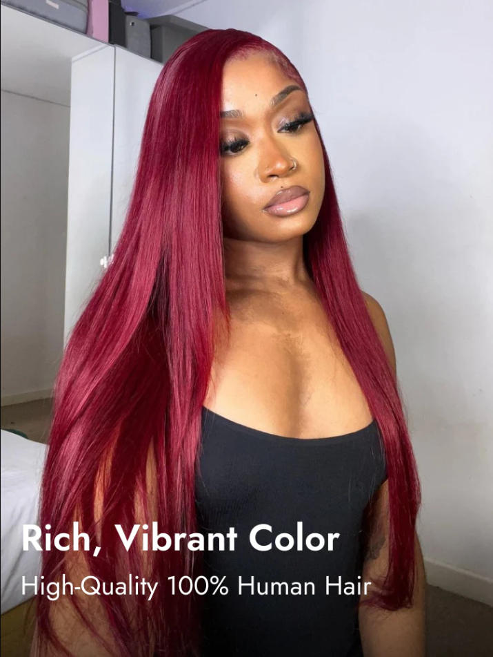 Niki Hair Glueless Middle Part Pre Plucked Burgundy Lace  Frontal Wigs(ID:10035）