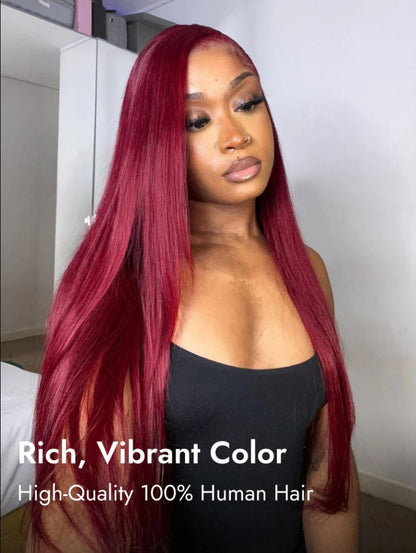 Niki Hair Glueless Middle Part Pre Plucked Burgundy Lace  Frontal Wigs(ID:10035）