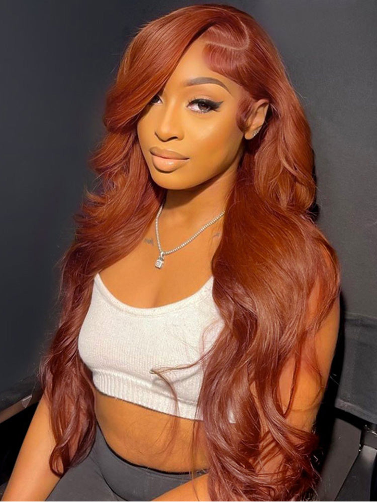 NIiki Hair Middle Parting Burnt Orange Color Lace Wigs (50015）