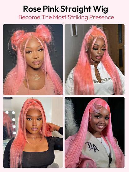 NIiki Hair Middle Parting Rose Pink Silk Straight Lace Wigs (50014）