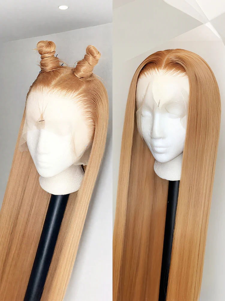 NIiki Hair Free Parting Honey Blonde Silk Straight Lace Wigs (50012）