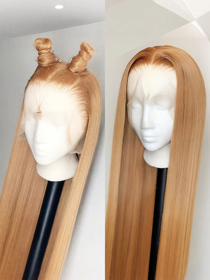 NIiki Hair Free Parting Honey Blonde Silk Straight Lace Wigs (50012）