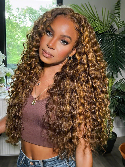 Niki Hair Deep Curly Color #4/#27 Glueless Pre Plucked Lace  Frontal Wigs(ID:10022)