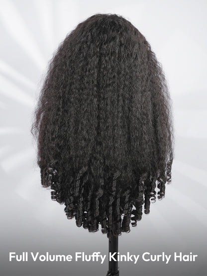Niki Hair Free Parting Kinky Straight with Spiral Curly Ends HD Lace Wigs（ID：30036）
