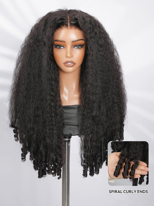Niki Hair Free Parting Kinky Straight with Spiral Curly Ends HD Lace Wigs（ID：30036）