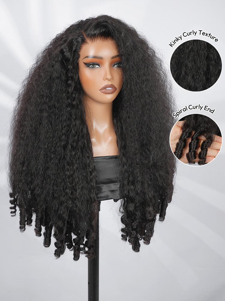 Niki Hair Free Parting Kinky Straight with Spiral Curly Ends HD Lace Wigs（ID：30036）