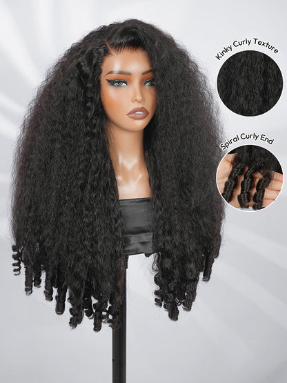 Niki Hair Free Parting Kinky Straight with Spiral Curly Ends HD Lace Wigs（ID：30036）