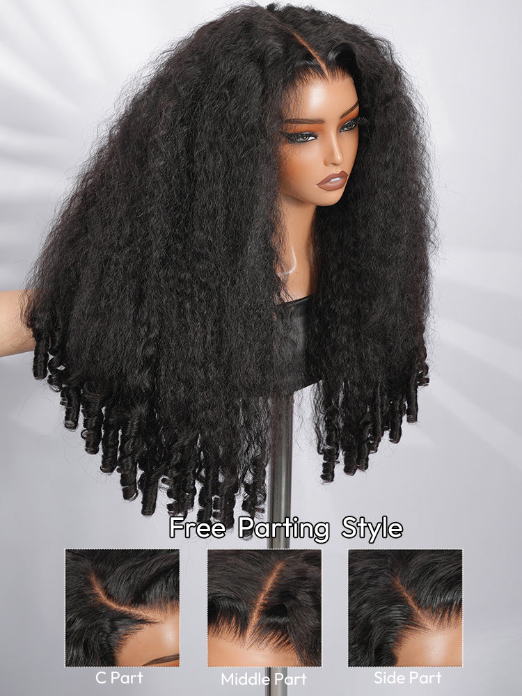 Niki Hair Free Parting Kinky Straight with Spiral Curly Ends HD Lace Wigs（ID：30036）