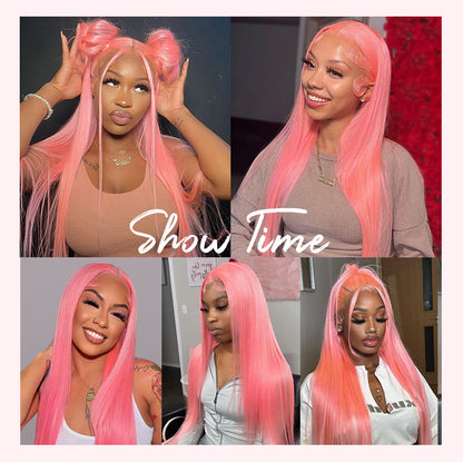 NIiki Hair Middle Parting Rose Pink Silk Straight Lace Wigs (50014）