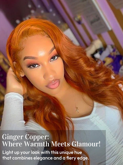 NIiki Hair Middle Parting Burnt Orange Color Lace Wigs (50015）