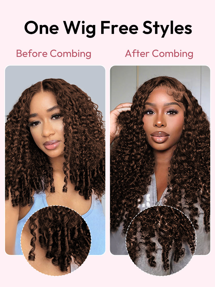 Niki Hair Color #4 Burmese Curl Glueless Transparent Lace Wigs(ID:10034）