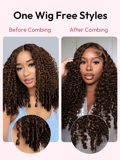 Niki Hair Color #4 Burmese Curl Glueless Transparent Lace Wigs(ID:10034）