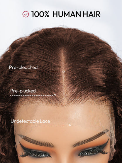 Niki Hair Color #4 Burmese Curl Glueless Transparent Lace Wigs(ID:10034）