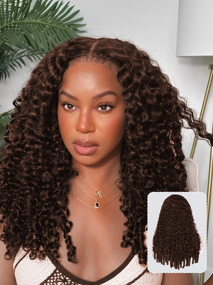 Niki Hair Color #4 Burmese Curl Glueless Transparent Lace Wigs(ID:10034）
