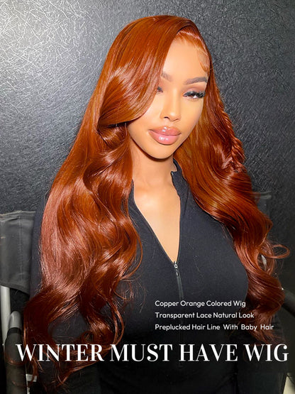 NIiki Hair Middle Parting Burnt Orange Color Lace Wigs (50015）
