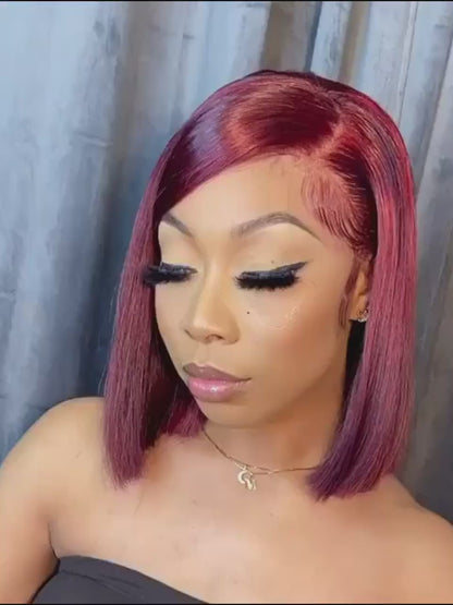 Niki Hair Free Style Burgundy Color Transparent Lace Wigs（ID：40014）